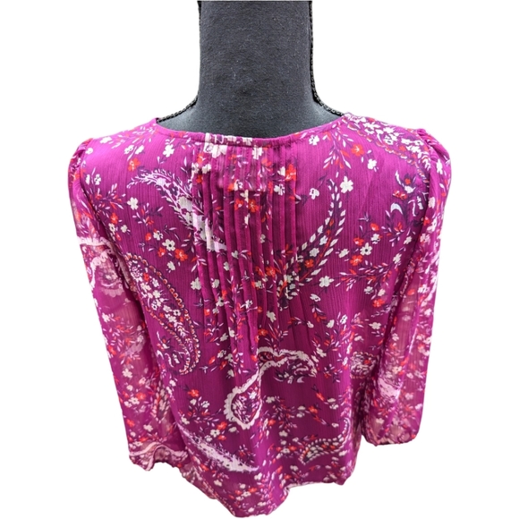 St. John's Bay Long Sleeve Plum Paisley Sheer Blouson Size - M - Picture 3 of 9